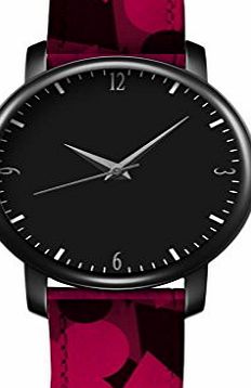 iCreat Ladies Quartz Watch Leather Strap Poker 3D Fashion Cool Red Plum Squares Black Case Dial White Digital