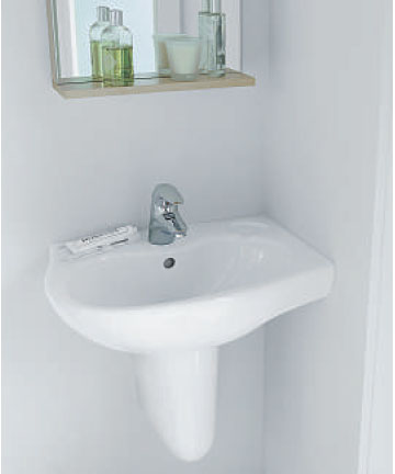 Space Offset Corner Basin with semi-pedestal