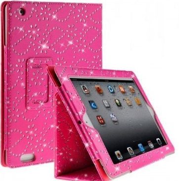 Diamond Bling Sparkly Gem Glitter Leather Flip Case Cover Pouch For Apple Ipad 2nd / 3rd / 4th Generation With Screen Guard & Stylus (Pink)