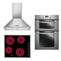 Eye Level Double Oven FID 20 IX- Ceramic Hob MK64R and 60cm Chimney Hood H561