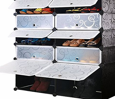 INNORI Shoe Boxes DIY 2Rows 5Floors Simple Creative Multi-function Shoe Racks Plastic Resin Frame Combination Shoe Storage Assemble and Stall Shoe Cabinet(Black)