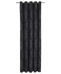 Damask Black Lined Eyelet Curtains - 66