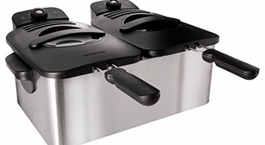  Professional Deep Fat Fryer - Double 2 x 2.5 L - Brushed Stainless Steel - Coolzone., 5 Litre, 3600 Watt,