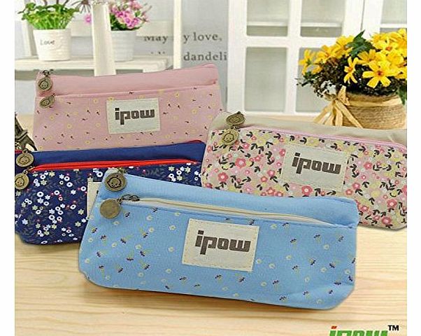  Pastorable Flower Floral Canvas Double Zipper Large Make Up Cosmetic Pen Pencil Stationery Storage Pouch Bag Case, Set of 4