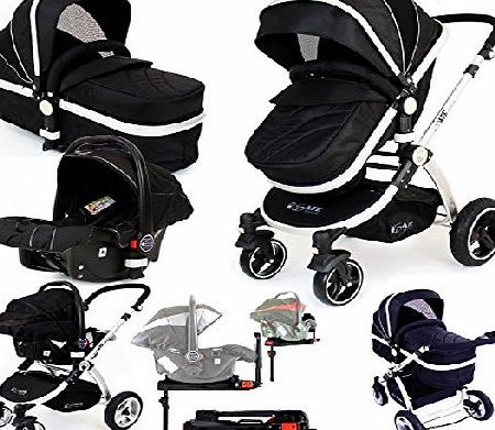 i-Safe System + iSOFIX Base + Car Seat - Black Grey Travel System Pram & Luxury Stroller 3 in 1