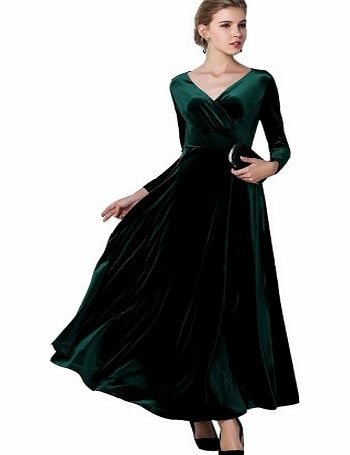 Izaac Elegant Gold Velvet Ruffle Long Sleeve Evening Party Ball Gown Long Maxi Dress (UK 14/ Asia XXL, gre