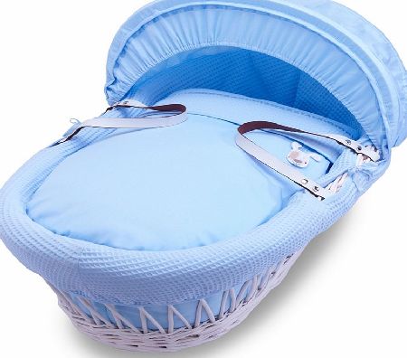 izziwotnot White Wicker Moses Basket Blue