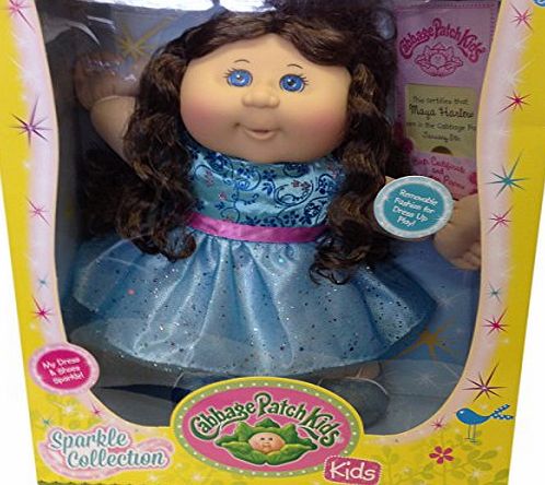 Jakks Pacific Cabbage Patch Kids Sparkle Collection Girl Brunette Blue Dress