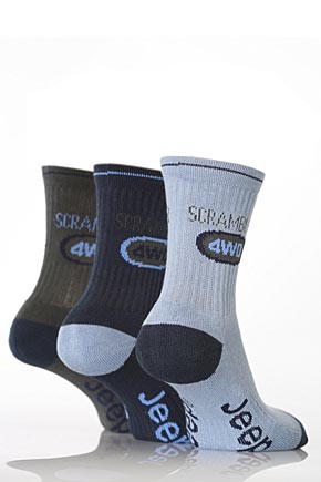 Boys 3 Pair Jeep Scrambler Cushion Foot Socks Blue and Olive