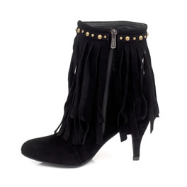 Black Suede Crank Ankle Fringe