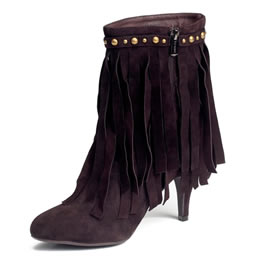 Brown Suede Crank Ankle Fringe