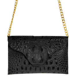 JJ Winters Black Croc Mini Leather Shoulder Bag