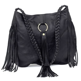 JJ Winters Black Leather Ring and Fringe Detail