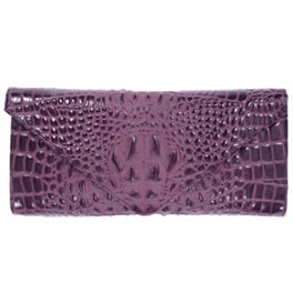 JJ Winters Purple Leather Croc Envelope Clutch Bag