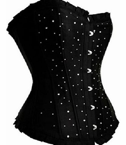 PLUS SIZE SEQUIN & RHINESTONE CORSET TOP Satin Rhinestone Lingerie Bustier (UK(16-18) 3XL, Black)