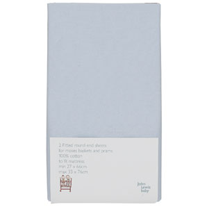 Fitted Moses Basket Sheet, Pack of 2, Sky