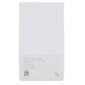 Fitted Moses Basket Sheet, Pack of 2, White