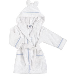 John Lewis Towelling Robe, White/Blue, 6 -12 months