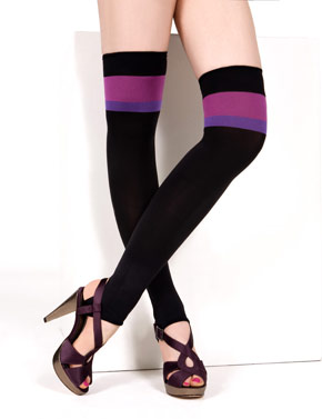 Ladies 1 Pair Jonathan Aston Olowu Striped Over The Knee Stirrup In 1 Colour Black and Warm Pink