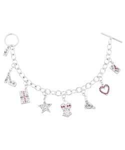 Sterling Silver Plated Crystal Set Charm Bracelet