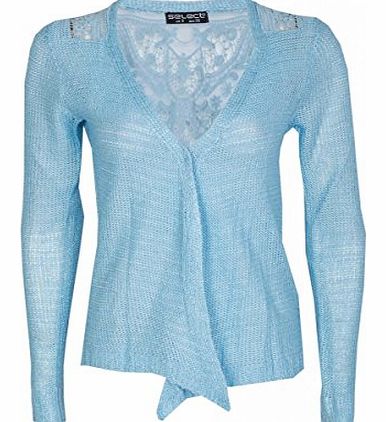 Womens Blue Crochet Back Slub Cardigan Ladies (10 - Blue)