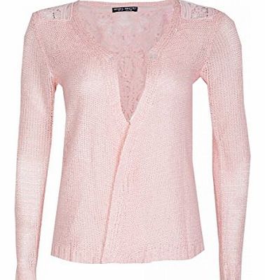 Womens Pink Crochet Back Slub Cardigan Ladies (12 - Pink)