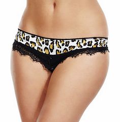 Leopard and lace trim Brazilian briefs