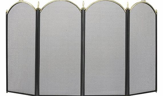 Hartland Fireside Four Fold Fire Screen Spark Guard with Brass Finish