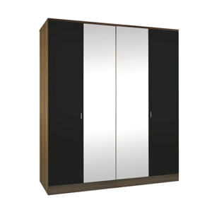 , Mono Black, 4 Door Mirrored Wardrobe