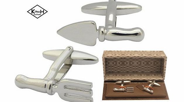 Garden Tool Cufflinks - Gardening Trowel & Fork Cufflinks - Presented in a magnetic Cufflink Gift Box