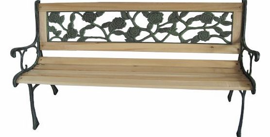 FoxHunter 3 Seater Wooden Slat Garden Bench Seat Rose Style Cast Iron Legs