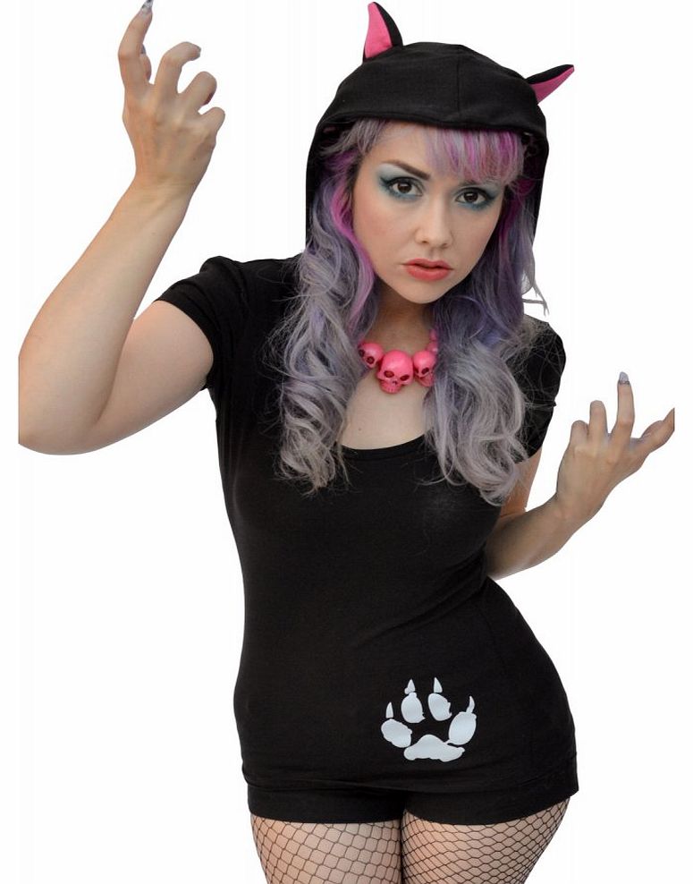 Kreepsville 666 Black Cat Hooded Tunic Top