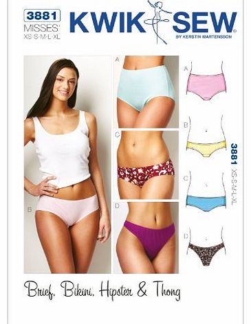 KWIK - SEW PATTERNS K3881 Size Extra-Small - Small - Medium - Large - Extra-Large Panties, Pack of 1, White