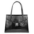 Black Croco-style Leather Double Gusset Briefcase