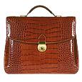 Cognac Croco-embossed Double Gusset Briefcase