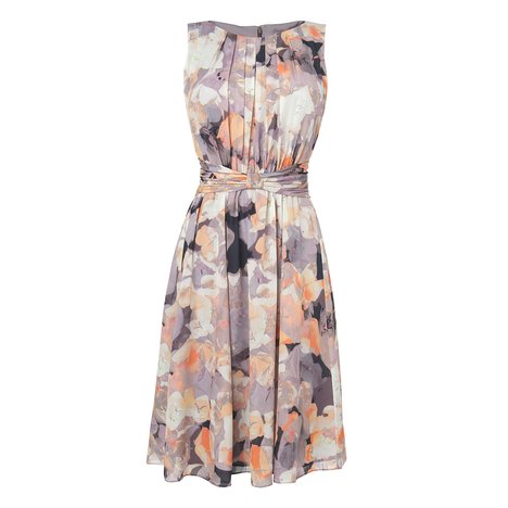 Carly Floral Print Silk Dress Colour Grey