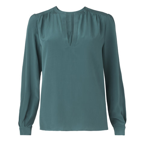 Gray Silk Long Sleeve Blouse Colour Teal