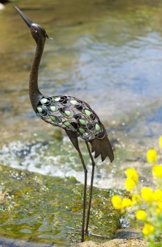 Metal HERON with Glow in Dark Beads Contemporary Sculpture Garden Ornament 98cm