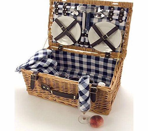 La Roca 4 Person La Roca Wicker Picnic Hamper Blue And White Check