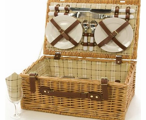 4 Person Wicker Picnic Hamper Biege