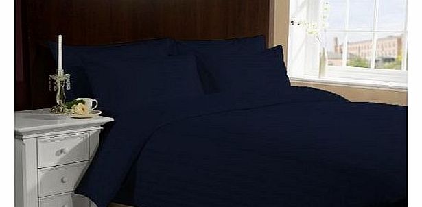 300 TC Egyptian cotton Sheet Set Italian Finish Stripe (UK Double , Navy Blue )