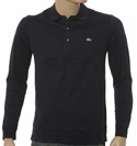 Navy Long Sleeve Cotton Polo Shirt - Silver Croc