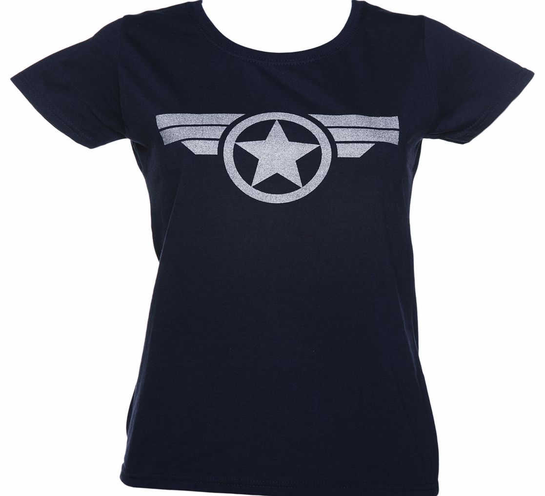 Navy Metallic Silver Print Steve Rogers