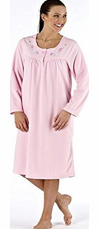 Ladies Embroidered Fleece Nightdress LN80 Pink 18-20