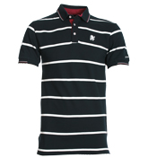 Navy and White Stripe Pique Polo Shirt