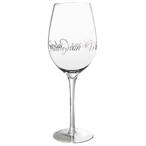 Large Script Written Red Wine Glass