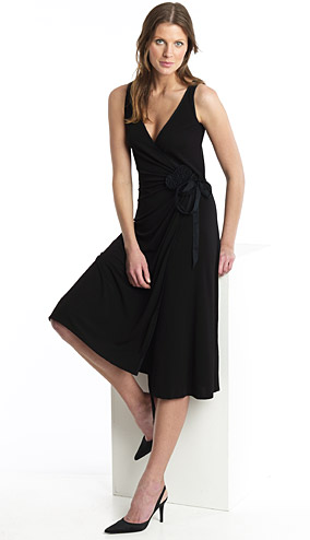 CORSAGE TRIM WRAP DRESS