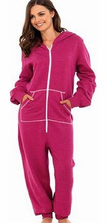 WOMENS HOODIE ONESIE FULL LENGTH FLEECE ONESIES HOODED ALL IN ONE JUMPSUIT BATHROBE PYJAMAS GIRLS LADIES PINK SIZE MEDIUM-LARGE