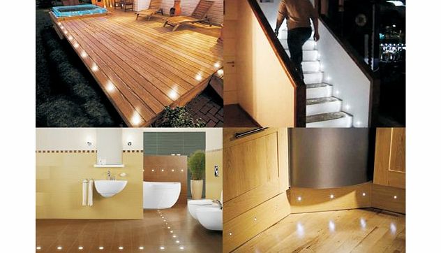 LEDER SET OF 10 WATERPROOF LED WHITE DECK LIGHTS / DECKING / PLINTH / KITCHEN LIGHTING SET ** HIGH QUALITY 30MM LIGHTS **