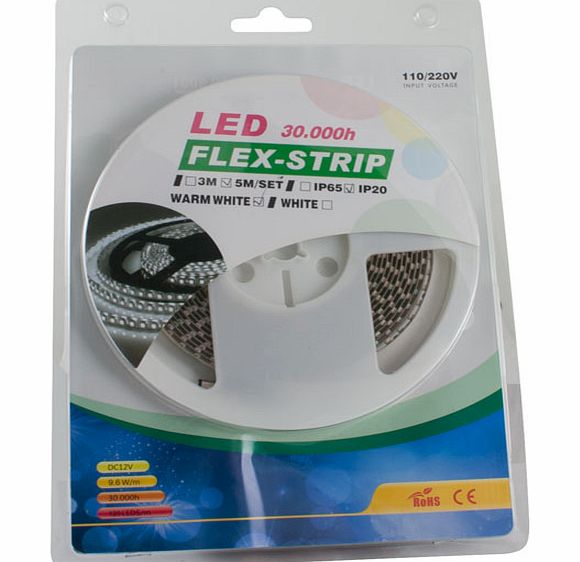 5m Warm White LED Strip IP20 9.6W/m and 12VDC